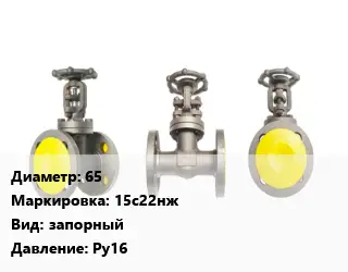 Вентиль стальной - клапан запорный 65 15с22нж запорный Ру16